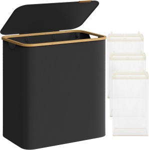 SONGMICS Cos de rufe textil, pliabil, cu 3 compartimente detasabile, 150L, 60x39x71 cm, negru - Img 2