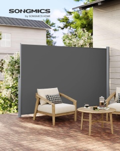 SONGMICS Paravan lateral pentru intimitate, extensibil, sistem fixare inclus, 160x300cm, gri - Img 1