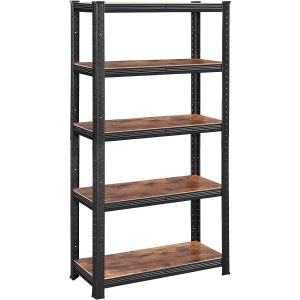SONGMICS Raft cadru metalic modular pentru depozitare, 5 polite, 150x75x30cm, sarcina 650 kg, maro rustic - Img 1
