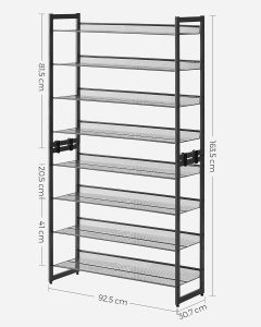 SONGMICS Raft pentru pantofi suprapozabil, pe 8 nivele, din metal, cu rafturi reglabile, pentru 32-40 perechi, 31x 92x163cm, negru - Img 3