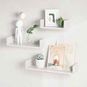 SONGMICS Set de 3 rafturi de perete plutitoare, MDF lucios, 30/45/60 cm, alb - Img 4