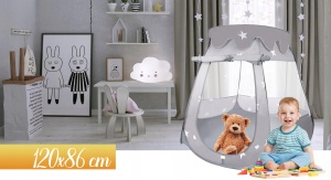 Tarc loc de joaca pentru copii sau bebe, material textil, gri, 120x120x86cm - Img 3