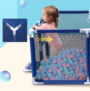 Tarc loc de joaca XXL pentru copii sau bebe, material textil, albastru, 230x122x62cm - Img 4