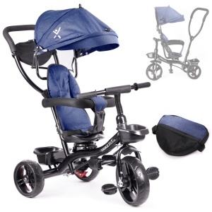 Tricicleta 3in1 105x52x94 cm, cu sezut rotativ 360°, roti fara aer, copertina reglabila, bleumarin - Img 3