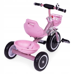 Tricicleta pentru copii 47 cm latime axa spate, cu cosuri si claxon, cadru otel, roti EVA, roz - Img 4
