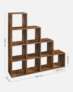 VASAGLE Biblioteca cu 10 compartimente, unitate de depozitare pentru decoratiuni, din lemn, 29x129x129cm, maro rustic - Img 3