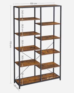VASAGLE Biblioteca cu suport de depozitare pe 5 etaje, 30x100x170cm, stil industrial, maro rustic si negru - Img 3