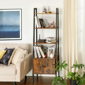 VASAGLE Biblioteca tip scara, cu dulap si 4 rafturi din MDF, stil industrial, 34x56x172cm, maro rustic si negru - Img 3