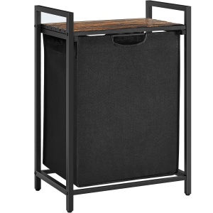 VASAGLE Cos de rufe, sac de rufe detasabil, raft, cadru metalic, 65L, 50x33x72 cm, maro rustic si negru - Img 1