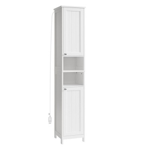 VASAGLE Dulap baie inalt si ingust cu lumina LED, rafturi reglabile, MDF lacuit, 30x30x170 cm, alb