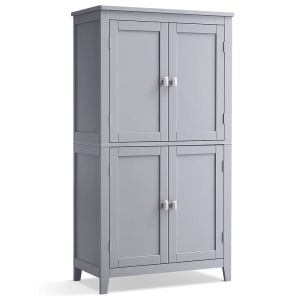 VASAGLE Dulap de baie, din MDF, cu 2 compartimente si 4 usi, rafturi reglabile, 30x60x110cm, gri - Img 1