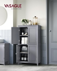 VASAGLE Dulap de baie, din MDF, cu 2 compartimente si 4 usi, rafturi reglabile, 30x60x110cm, gri - Img 2