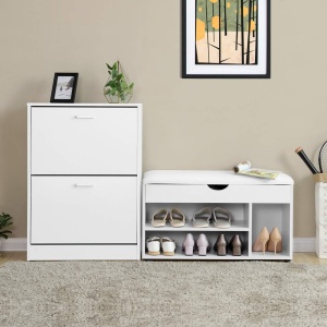 VASAGLE Dulap pantofi cu 2 usi rabatabile, din MDF, pentru 8-12 perechi, 60x24x84cm, alb - Img 3