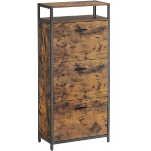 VASAGLE Dulap pentru pantofi cu 3 usi rabatabile, despartitoare interioare, pentru 15-18 perechi, 60x30x130cm, maro rusic si negru - Img 1