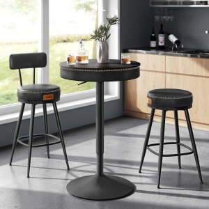 VASAGLE Masa de bar neagra, 59x59x(83-105) cm – inaltime reglabila, compartiment de depozitare - Img 3