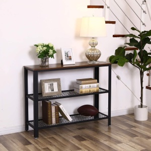 VASAGLE Masa de intrare, cadru metalic cu 3 polite din MDF, 35x102x80cm, maro rustic si negru - Img 2