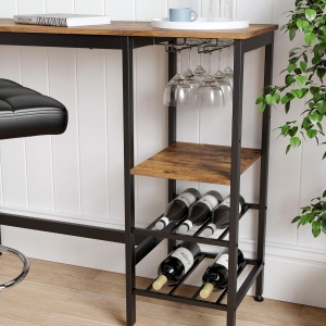 VASAGLE Masa inalta de bar, cu suport pentru sticle si pahare de vin, 110x40x90cm, maro rustic si negru - Img 4
