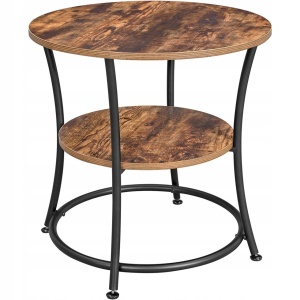 VASAGLE Masuta laterala rotunda, tip noptiera, cu 2 rafturi, cadru de otel, 55x55cm, maro rustic