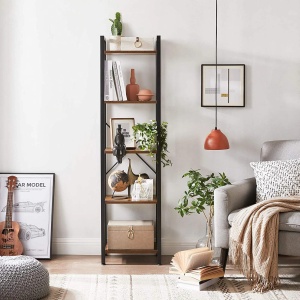 VASAGLE Raft cu 5 etaje, tip biblioteca, cadru metal si polite lemn, 40x30x153cm, industrial, maro rustic si negru - Img 2