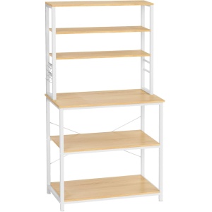 VASAGLE Raft de bucatarie cu spatiu pentru cuptorul cu microunde, 6 rafturi, otel, industrial, 40x80x167cm, maro stejar si alb - Img 1