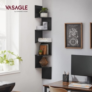 VASAGLE Raft de colt plutitor pe 5 niveluri, din lemn, 20x20x128cm, negru - Img 2