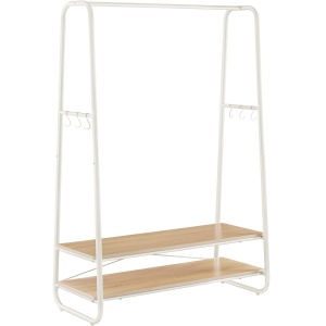 VASAGLE Raft pentru haine cu suport pentru pantofi, 2 polite, 6 carlige laterale, 45x100x160cm, alb-crem - Img 1