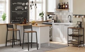 VASAGLE Set 2 scaune de bar, inalte cu spatar, cadru metalic, sezut MDF, industrial, 51x43x97cm, maro rustic si negru - Img 2