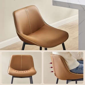 VASAGLE Set 2 scaune de bar, spatar ergonomic din piele ecologica, cadru metalic, 50x50x99 cm, maro caramel - Img 4