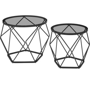 VASAGLE Set de 2 mese de cafea rotunde, cadru otel si blat detasabil din sticla, 40cm si 50cm, negru - Img 1
