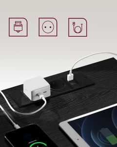 VASAGLE Set de 2 noptiere, cu sertare, 2 prize si 2 USB, 35x40x59 cm, negru - Img 4