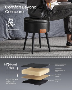 VASAGLE Taburet cu spatiu de depozitare, tapitat PU, cu 2 fete, diametru 32 cm, negru - Img 3