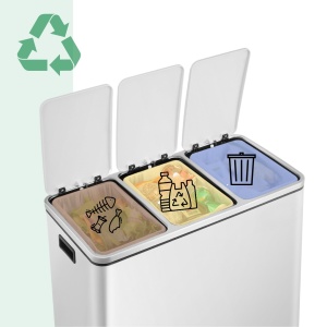 Cos de gunoi pentru reciclare SONGMICS, 3 compartimente, 3×18 L, 61×31×56 cm, alb - Img 6