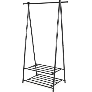 (DL) SONGMICS Suport pentru haine, cu raft depozitare pe 2 niveluri, cadru metalic, 88x41x155cm, negru - Img 1