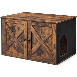 FEANDREA Cusca pentru pisici tip comoda, cu usi si perete despartitor, 80x53x50cm, maro cu negru - Img 1