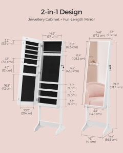 Oglinda integrala cu organizator bijuterii, Songmics, 151 cm, alb - Img 4