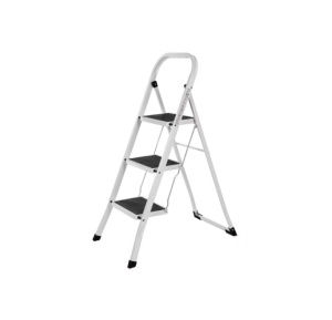 Scara metalica cu 3 trepte, inaltime 46,5 cm, capacitate 150kg, pliabila, Alb