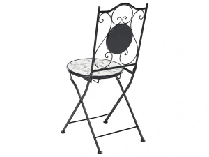 Set 2 scaune fier forjat pentru gradina COLLIO, pliabile, metal negru si ceramica, stil vintage - Img 3
