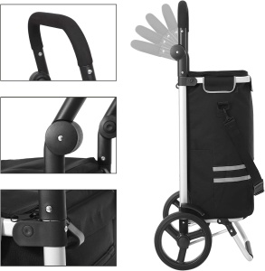 SONGMICS Carucior de cumparaturi piata, pliabil, compartiment frigorific, multifunctional, 44x35x100 cm, negru - Img 2