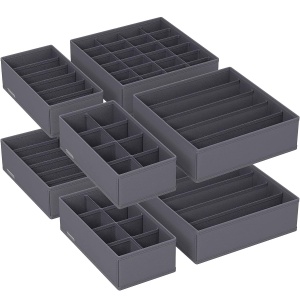 SONGMICS Organizatoare dulap sau sertar, set 8 cutii de depozitare a lenjeriei de corp, pliabile, 64x48x10cm, gri