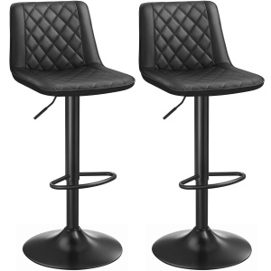 SONGMICS Set de 2 scaune de bar, cu spatar, reglabile in inaltime, tapitat cu PU, 47x51x(89-109)cm, negru - Img 1