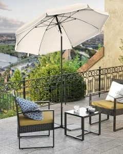 SONGMICS Umbrela terasa gradina sau plaja, cu inclinare, husa, diametru 160cm, bej - Img 2