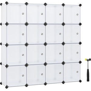 SONGMICS Unitate de depozitare cu 16 cuburi, pentru pantofi sau haine, personalizabil, 31x123x123 cm, alb transparent - Img 1