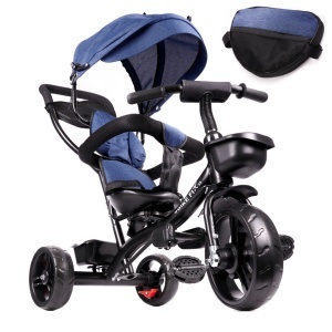 Tricicleta 3in1 105x52x94 cm, cu sezut rotativ 360°, roti fara aer, copertina reglabila, bleumarin - Img 4
