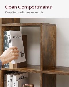 VASAGLE Biblioteca cu 10 compartimente, unitate de depozitare pentru decoratiuni, din lemn, 29x129x129cm, maro rustic - Img 4