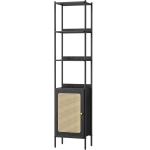 VASAGLE Biblioteca cu 6 etaje, cadru metalic, usa cu efect ratan Boho, 30x40x175 cm, negru - Img 1