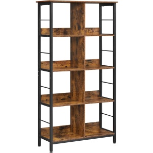 VASAGLE Biblioteca cu rafturi deschise, 8 compartimente, design industrial, 80x33x149cm, maro retro si negru - Img 1