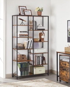 VASAGLE Biblioteca cu suport de depozitare pe 5 etaje, 30x100x170cm, stil industrial, maro rustic si negru - Img 4