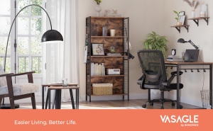 VASAGLE Biblioteca, raft cu 4 niveluri, cadru otel si polite din MDF, 74x30x155cm, maro rustic si negru - Img 2
