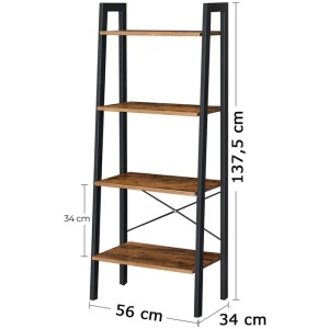 VASAGLE Biblioteca tip scara, cadru otel cu 4 polite din MDF, stil industrial, 56x34x138cm, maro rustic - Img 2