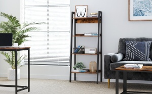 VASAGLE Biblioteca tip scara, cadru otel cu 4 polite din MDF, stil industrial, 56x34x138cm, maro rustic si negru - Img 2